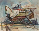 Philip Latimer Dike, The Monarch, Portrait of a Fishing Boat, Newport Harbor