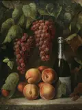 Richard La Barre Goodwin, Still Life with Grapes, Peaches and a Bottle of Wine, oil on canvas