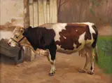 Basil Bradley, Cow by a Barn, oil on canvas