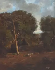 M. Brossiez, Pastoral Landscape with Harvester, oil on canvas