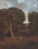 M. Brossiez, Pastoral Landscape with Harvester, oil on canvas