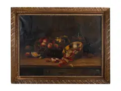 Ch. Brionnet, Still Life with Peaches and Currant, First half of 20th century, Oil on canvas
