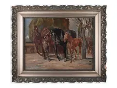 Ludvík Vacátko, Mares with Foals, First third of 20th century, Oil on hardboard