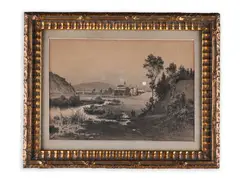 Karel Liebscher, A View of a River, Second half of 19th century, Gouache, pen, cardboard