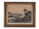 Karel Liebscher, A View of a River, Second half of 19th century, Gouache, pen, cardboard