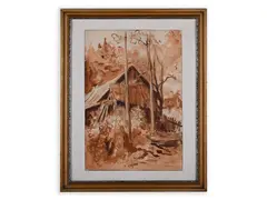 Vratislav Nechleba, Cottage Near the Forest, 1917, Ink and wash drawing, pencil, paper