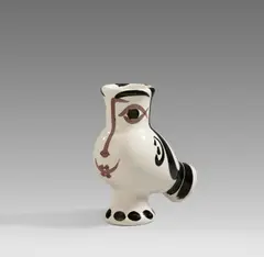 Pablo Picasso Ceramics, Woman-faced Wood-owl, 1952, Weißes Steingut, partiell farbig gefasst und glasiert