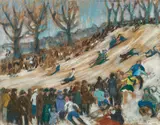 Reinier Meijer, Rodel-Spaß, 1919, Kohle und Farbkreide auf Papier