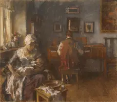 Carl von Marr, Familie im Interieur, Pastell auf Karton
