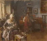 Carl von Marr, Familie im Interieur, Pastell auf Karton