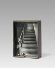 Kugelobjekt I by Gerhard Richter, 1970, Photographie hinter 3 Glasscheiben und 3 dazwischen liegenden Stahlkugeln, in schwarz lackiertem Holzrahmen, sold Nov 2024