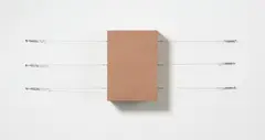 Cube (Aus: Stretched Objects) by Róza El-Hassan, 1995, Sperrholz, farbig gefasst, mit 6 Drahtseilen, sold Feb 2025