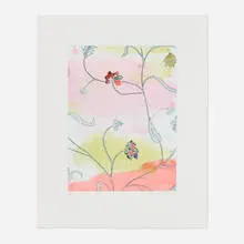 Laura Owens, Untitled, 2001, lithograph in colors with hand-cut fabric collage
