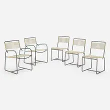 Walter Lamb, Chairs, set of five, c. 1952, bronze tubing, vinyl cord