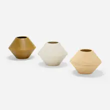 Planters, model IN-03, set of three by Lagardo Tackett, c. 1955, bisque earthenware, glazed earthenware, sold Dec 2022