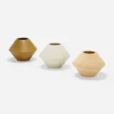 Lagardo Tackett, Planters, model IN-03, set of three, c. 1955, bisque earthenware, glazed earthenware