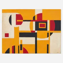 Sandu Darie, Formas en el espacio, c. 1955, tempera on cardboard mounted to canvas