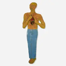 Alison Saar, Untitled, 1987, painted tin and concrete, wood and plastic flowers