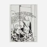 No Title (The invention that) by Raymond Pettibon, c. 1985, ink on paper, sold Oct 2022