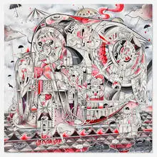How & Nosm, Age of Reason, 2012, spraypaint, india ink, cel vinyl and collage on canvas