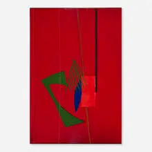 Stephen Edlich, Still Life, 1984, acrylic polymer, paper, charcoal and jute on canvas