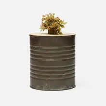 Tony Feher, Untitled, 1995, cement, plastic flowers, metal can, wood