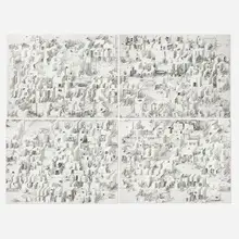 Paul Noble, Nobson Central, 1998-99, pencil on paper in four parts