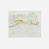 Larry Rivers and Kenneth Koch, Hayground Pond and the House of Charles Rydel, Windy Hill (Collaboration with K. Koch), 1977, graphite and colored pencil on paper