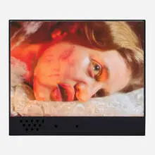Tony Ousler, Untitled (Talking Photograph), 1996, color photograph in plastic artist's frame, audio recording