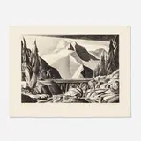 Dale Nichols, The Mountain (Fishing by a Bridge), 1958, lithograph