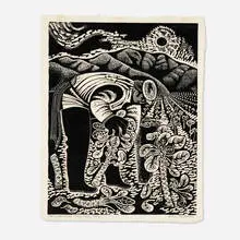 Harvest Near Half Moon Bay by Emmy Lou Packard, 1940, woodcut, sold Nov 2022