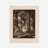 Reynold Weidenaar, Cathedral Repairs, Mexico City, 1949, mezzotint
