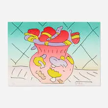 Red Vase by Peter Max, 1982, lithograph in colors, sold Nov 2022