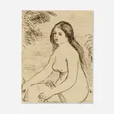 Femme nue assise (from Théodore Duret's Histoire des peintres impressionistes) by Pierre-Auguste Renoir, c. 1906, etching, sold Nov 2022
