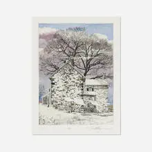 Peter Sculthorpe, Oaks, etching with hand painted elements on BFK Rives