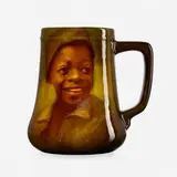 Standard Glaze portrait mug by Olga Geneva Reed for Rookwood Pottery, 1900, glazed earthenware, sold Nov 2022
