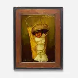 Apache (Standard Glaze plaque) by Levi J. Burgess for Weller Pottery, 1905, glazed earthenware, original frame, sold Nov 2022