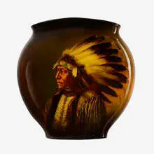 Matthew Daly for Rookwood Pottery, Exceptional and Large Standard Glaze Native American portrait vase, 1899, glazed earthenware