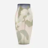 Iris Glaze vase with trillium by Sara Sax for Rookwood Pottery, 1907, glazed earthenware, sold Nov 2022