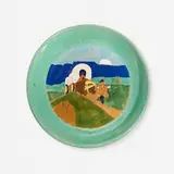 San José Pottery, Centerpiece bowl with oxen-pulled Conestoga wagon, c. 1940, glazed earthenware