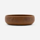 Low bowl with conventionalized decoration by Elizabeth and Mary Frances Overbeck for Overbeck Pottery, sold Nov 2022