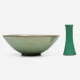 Newcomb College Pottery, Glaze Effect centerpiece bowl and vase, set of two