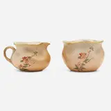 Harriet Elizabeth Wilcox for Rookwood Pottery, Dull Finish Glaze creamer and sugar bowl set with apple blossoms