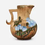 Albert R. Valentien for Rookwood Pottery, Limoges style pitcher with wild roses and butterfly