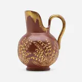 Early pitcher by Fanny Auckland and W.H. Breuer for Rookwood Pottery, 1882, hand-incised and glazed earthenware with nail head stamping decoration, sold Nov 2022