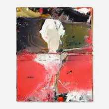 New Mexico History Page (236A) by James Havard, 1990, acrylic and collage on cardboard, sold Apr 2021