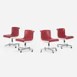 Desk chairs, set of four by Ettore Sottsass and Hans von Klier, 1970, aluminum, plastic, leather, sold Apr 2021