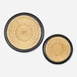TransNeomatic bowls, set of two by Fernando and Humberto Campana, 2007, repurposed scooter tires, wicker, hand-woven hemp, linen, sold Apr 2021