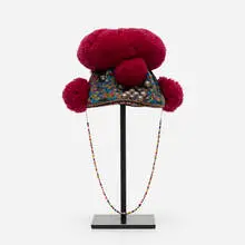 Turkmen, Headdress, wool, cotton, tin, glass