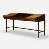 Desk, model 912C by Edward Wormley, c. 1957, walnut, rosewood, leather, brass, sold Apr 2021